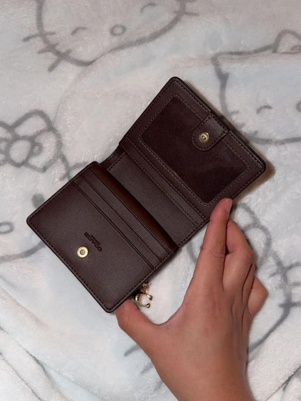 Coach Brown Signature Canvas Zip Card Holder with Gold Hardware